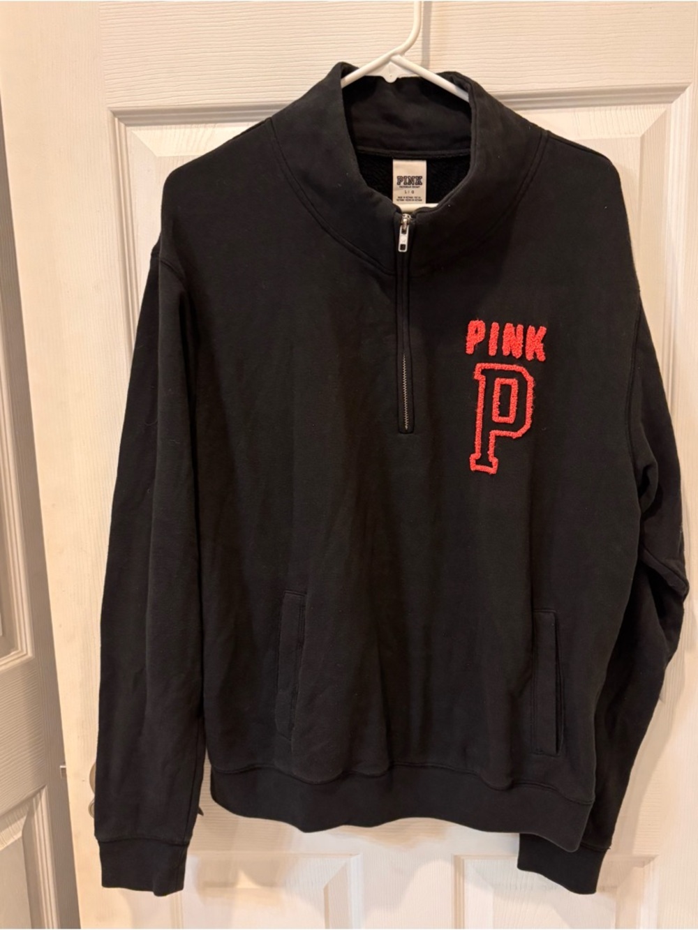 PINK Victoria's Secret Black Quarter-Zip With Neon Pink